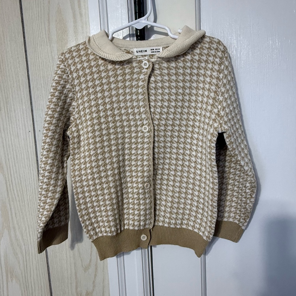 SHEIN Kids Beige Houndstooth Button Down Shirt